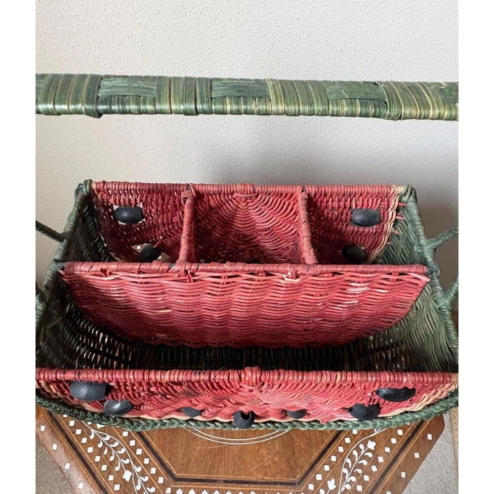 Vintage Wicker Watermelon Utensil Basket